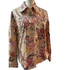 Koret Floral Button Up Casual Jacket, Cotton Shacket, Women's Plus Size 14